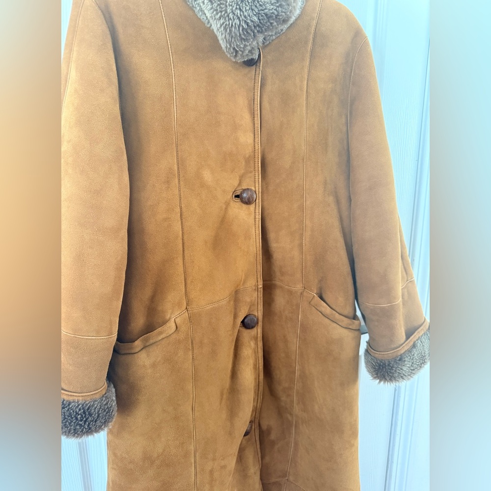 VTG Italian Shearling Suede Sheepskin Long Coat Size S - Picture 3 of 10